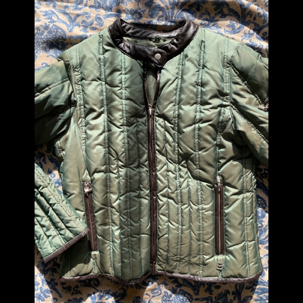 Michael Kors Dark green light puffer M faux trim